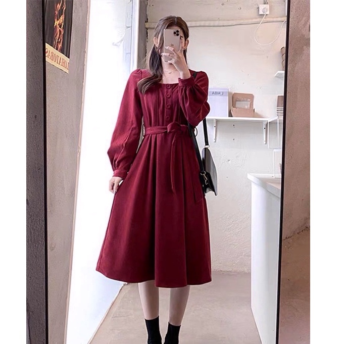 Đầm nhung xếp ly ngực