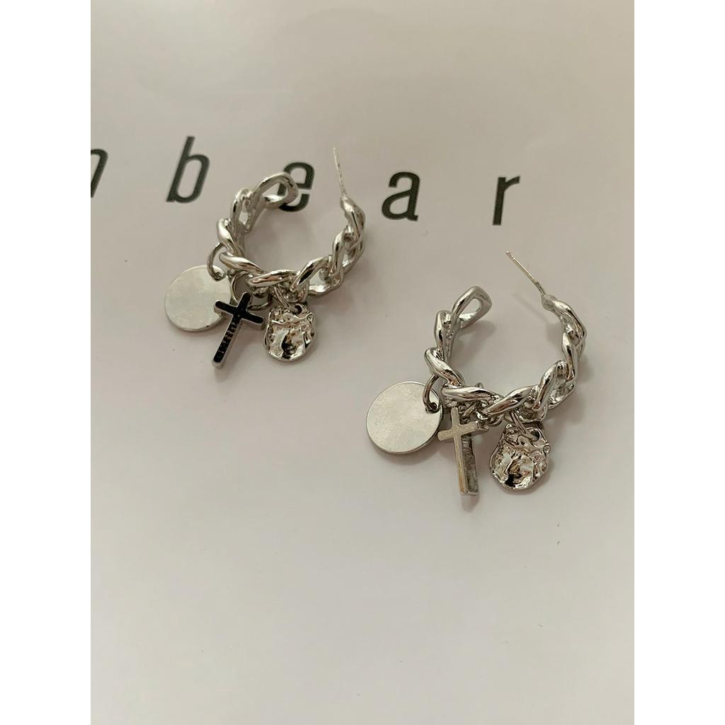 Khuyên Tai Hình Tròn Chữ Thập Cá Tính Hợp Thời Trang