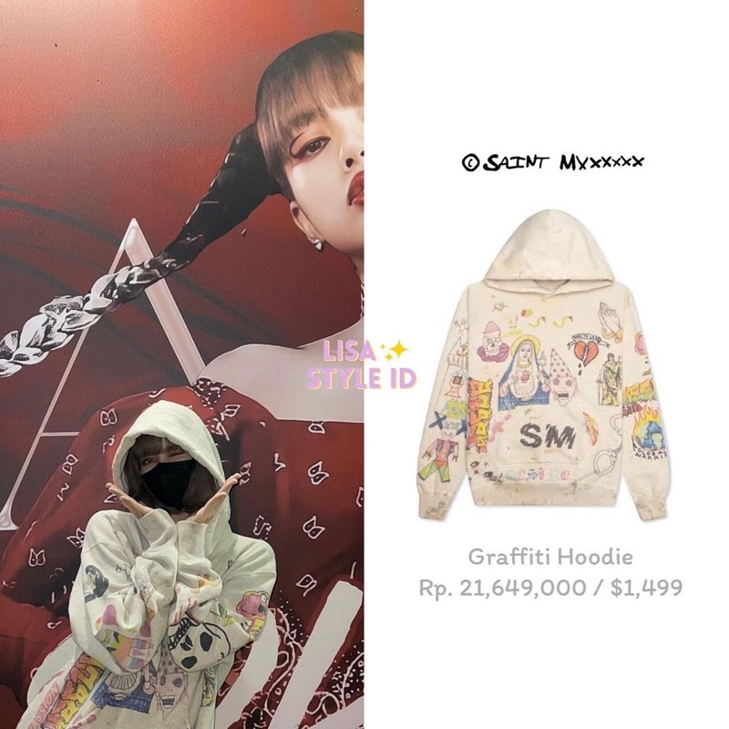 Áo hoodie Kanye West graffiti giống Lisa Blackpink