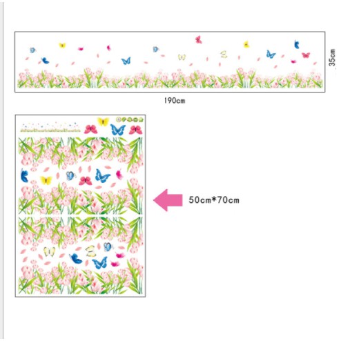 Decal trang trí chân tường Hoa lá và bướm mẫu mới