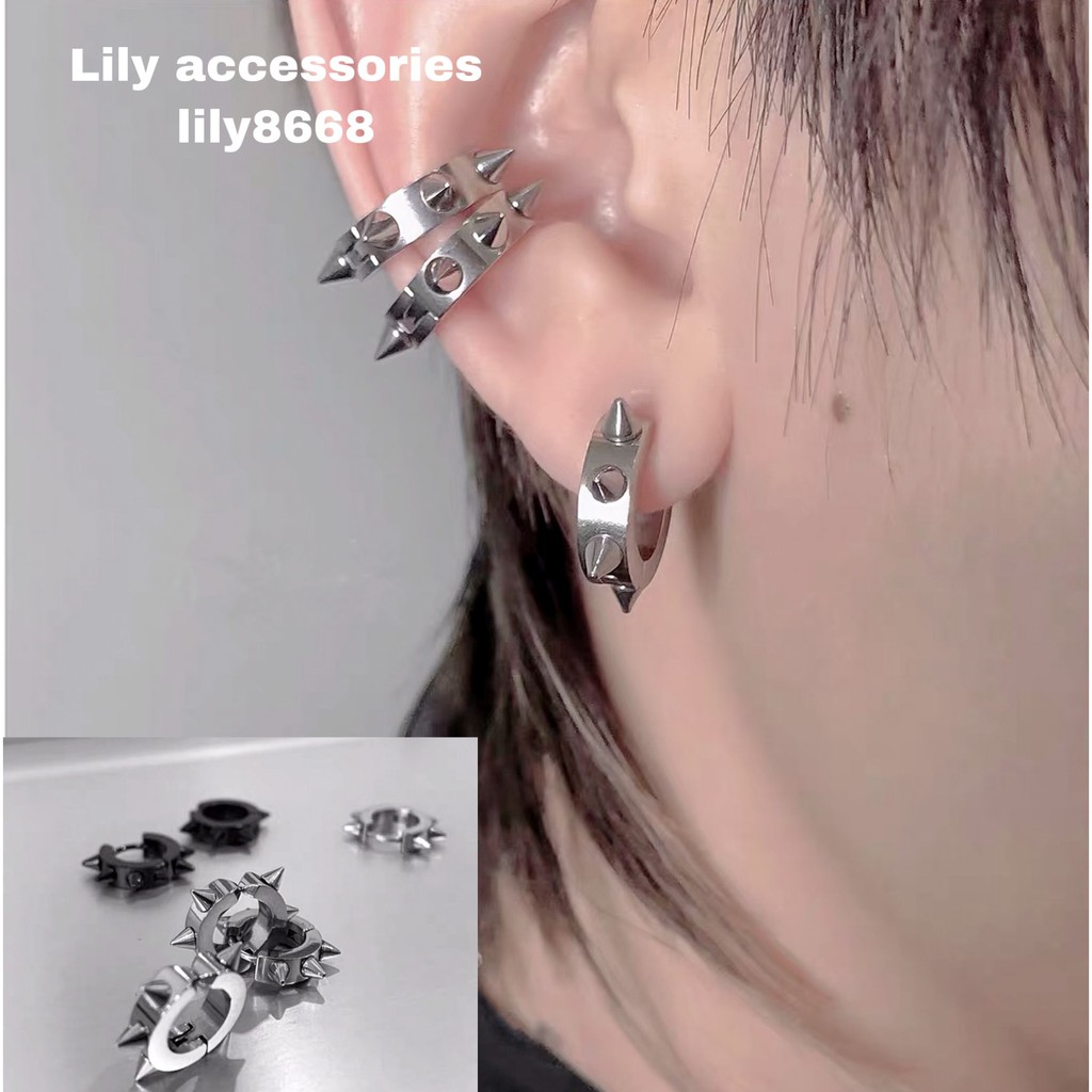 Thorn Ear Cuff kẹp tai titan tròn gai nhọn cho nam nữ không cần xỏ lỗ không gỉ không đen không dị ứng