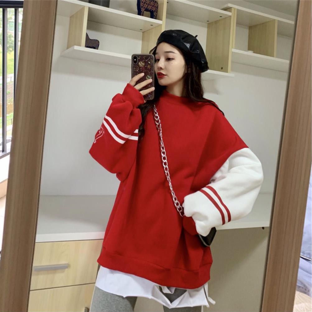 ÁO NỈ CỔ 3 PHÂN PHỐI TAY CHỮ R UNISEX - ÁO SWEATER KẺ SỌC NGANG số 83 Xanh Trắng Đỏ