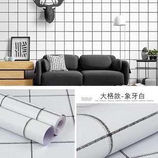 10m giấy dán tường sẵn keo kẻ ô trắng đen