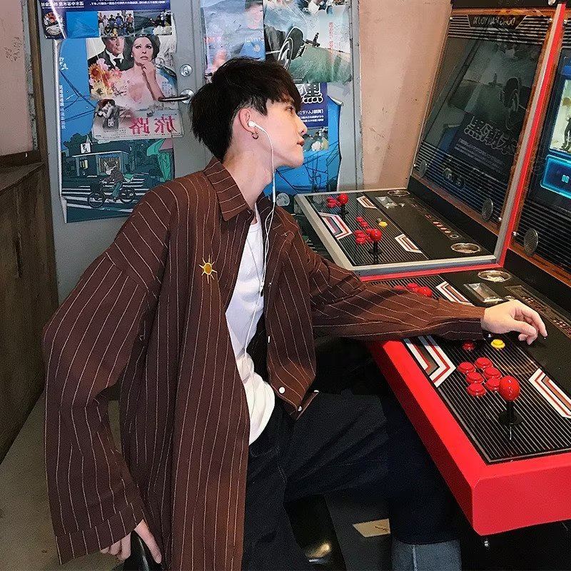 Áo Sơ Mi Tay Dài Cổ Vuông Họa Tiết Kẻ Sọc 4 Màu Sắc Thời Trang Mùa Thu Nhật Bản Cho Nam Giới Có Size M-2XL