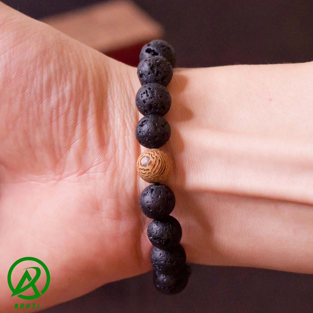 V214-10 Vòng tay nam đá núi lửa 10 ly độc đáo - SC V214-10(GB)-Kèm Vòng Gỗ Bách Xanh