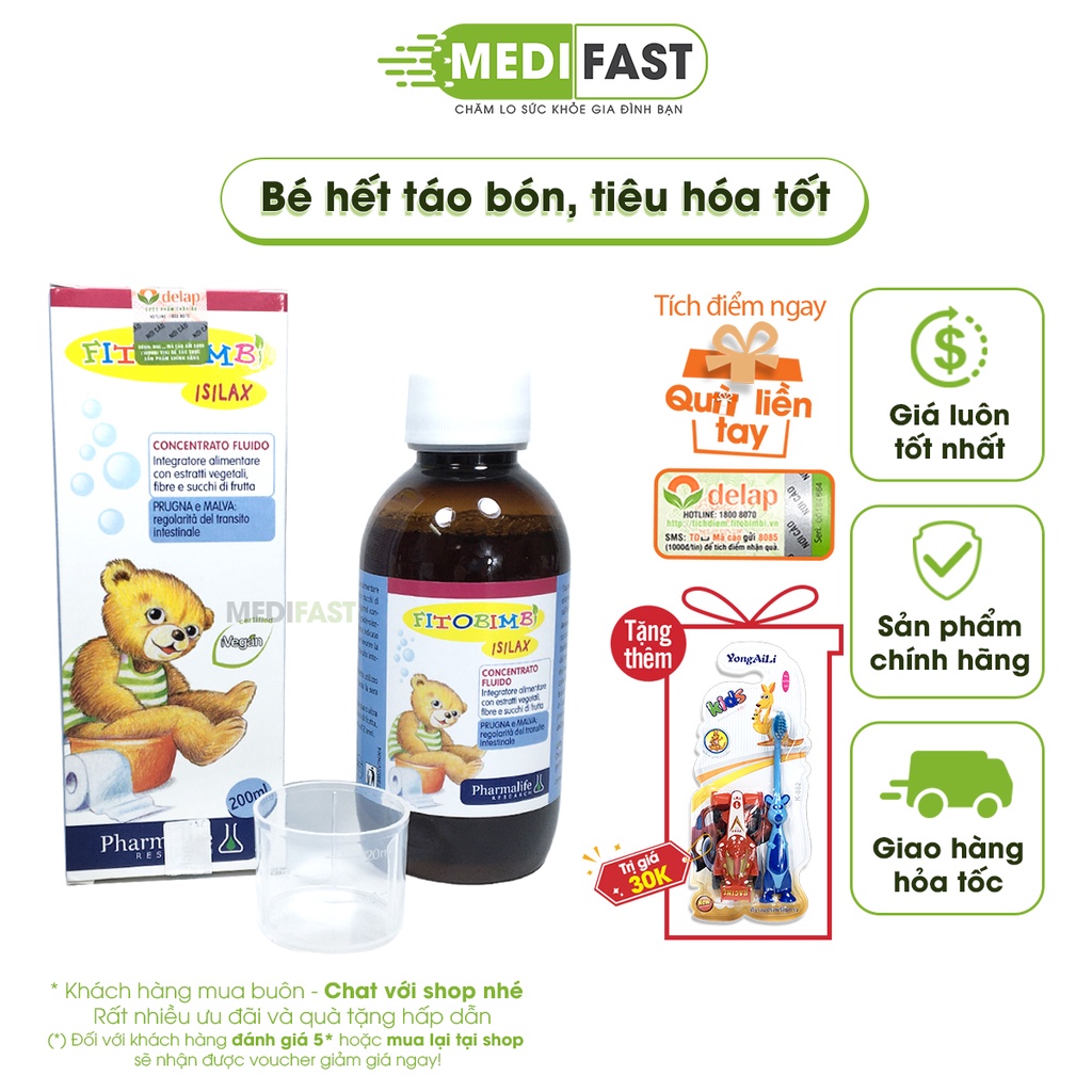 Isilax Bimbi Giảm táo bón cho bé bổ sung vitamin, chất xơ giúp hấp thụ tốt đường ruột khỏe - Nhập khẩu từ Ý - Chai 200ml