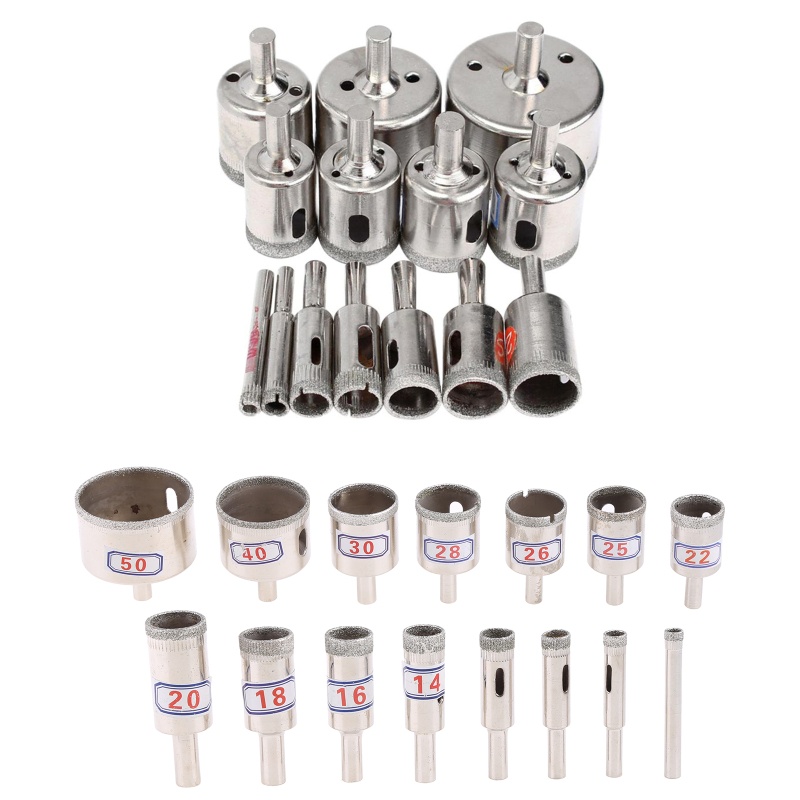 Bộ 15 Mũi Khoan Lỗ Kim Cương 6-50mm Cho Vật Liệu Gốm / Kính / Gạch Men / Đá Hoa Cương
