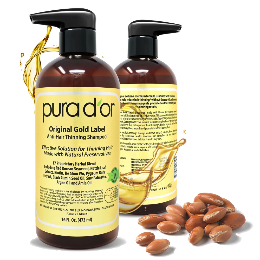 PURA D'OR ORIGINAL GOLD LABEL SHAMPOO / DẦU GỘI LÀM DÀY TÓC 473ML