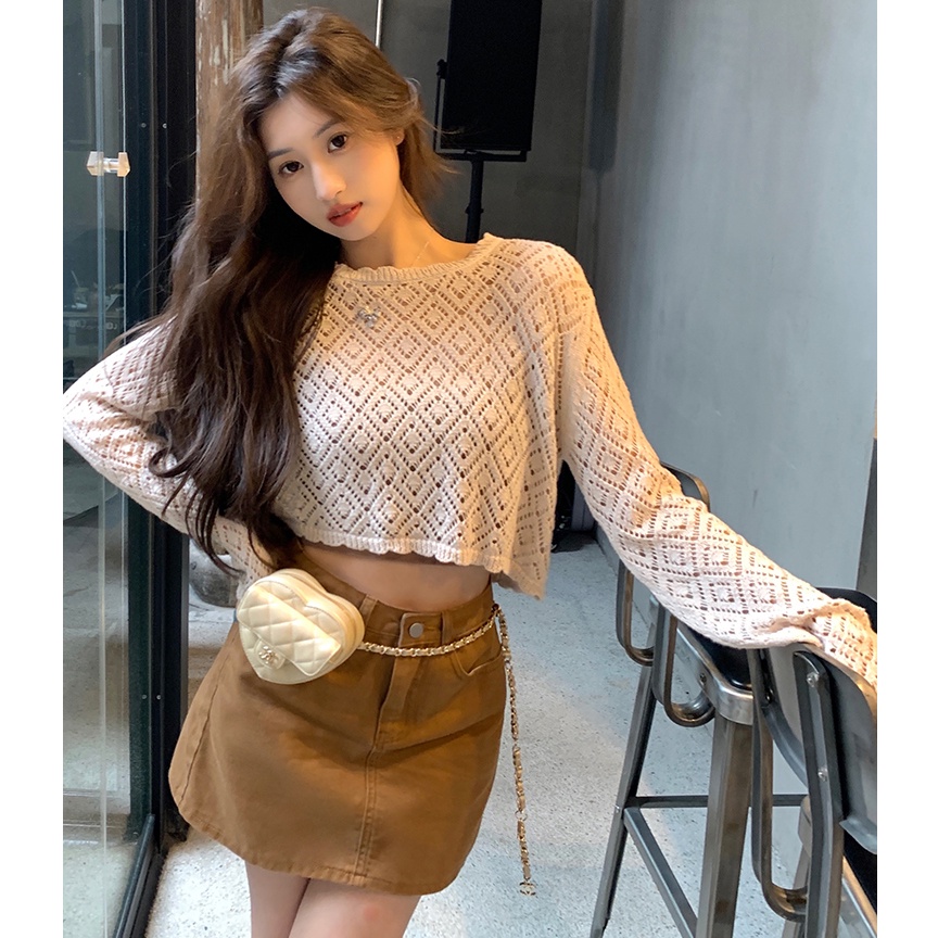 Porozi  Áo len cho nữ ngắn tay cổ tròn thời trang Hàn Quốc