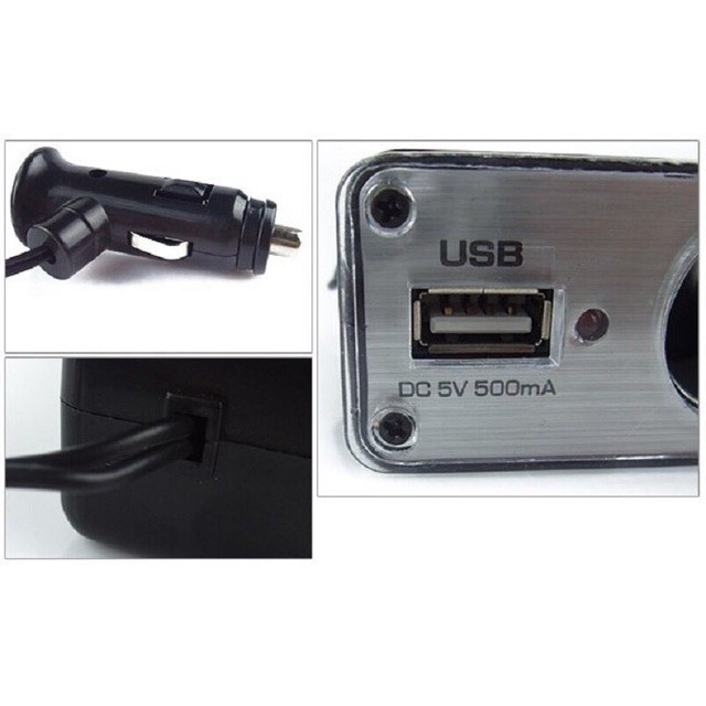 Bộ chia 3 đầu tẩu kiêm 1 cổng sạc USB Trên xe ô tô 12-24V by huyhung_auto