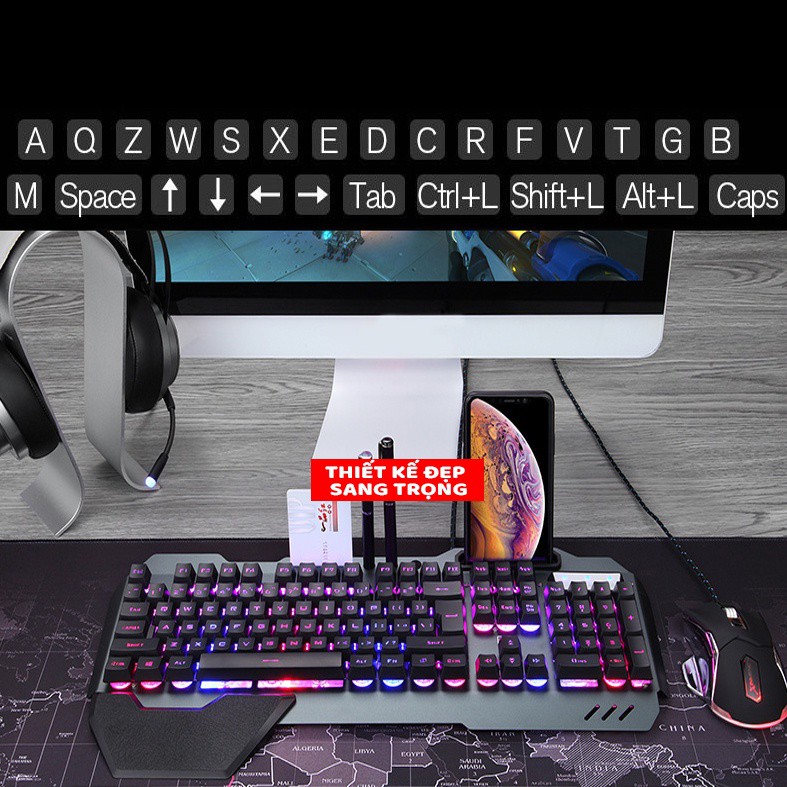 ❆✼Bàn phím máy tính, bàn phím Gaming K618 Super Pro MỚI 2021 Led Đổi Màu 10 Chế Độ Led Khác Nhau Ngang Phím Cơ PC
