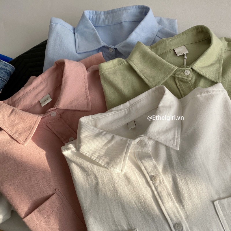 Áo Sơ Mi Nữ Tay Dài Dáng Rộng Cổ Polo Phong Cách Hàn Quốc Thời Trang