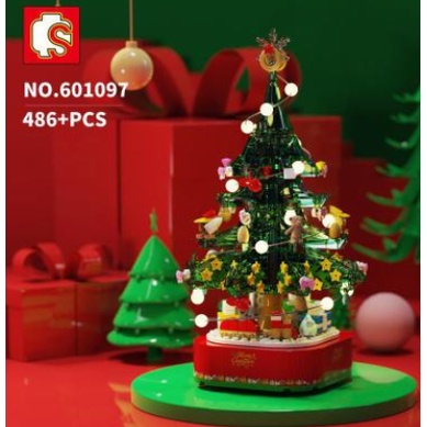 Lego mô hình khối xây dựng cây thông Noel như một món quà [có đèn và hộp nhạc]