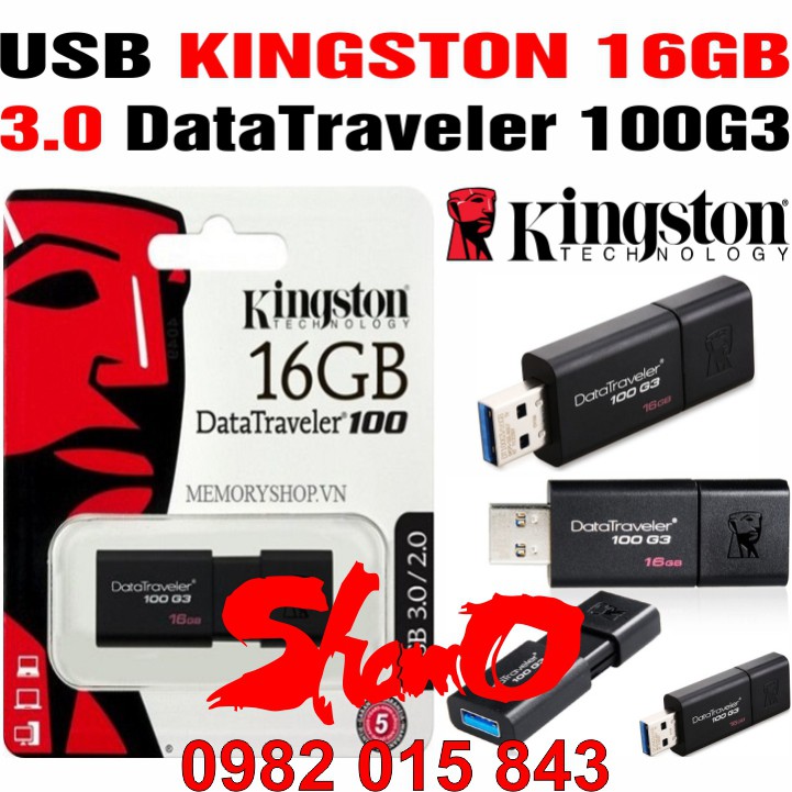 USB 3.0 Kingston 16GB – DataTraveler 100G3 – Chính hãng – Bảo hành 5 năm