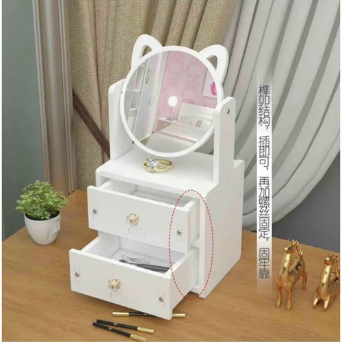 kệ đựng mỹ phẩm , kệ mỹ phẩm 2 tầng có gương hình tai mèo xinh xắn đựng nước hoa son phấn bộ đồ trang điểm thông minh