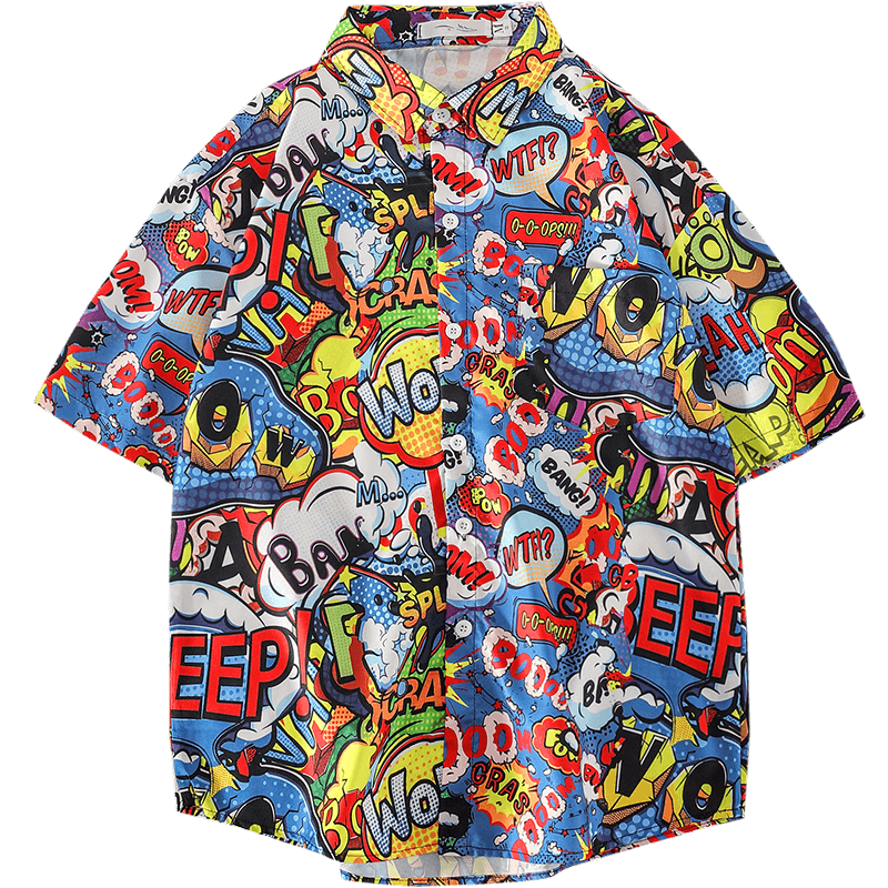 Áo Sơ Mi Oversize In Họa Tiết Graffiti Thời Trang Hong Kong Size M-3Xl