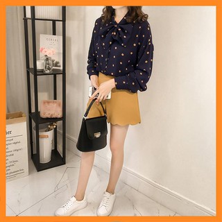 Áo sơ mi nữ kiểu cổ thắt nơ búp bê điểm chấm bi  [TTBK]