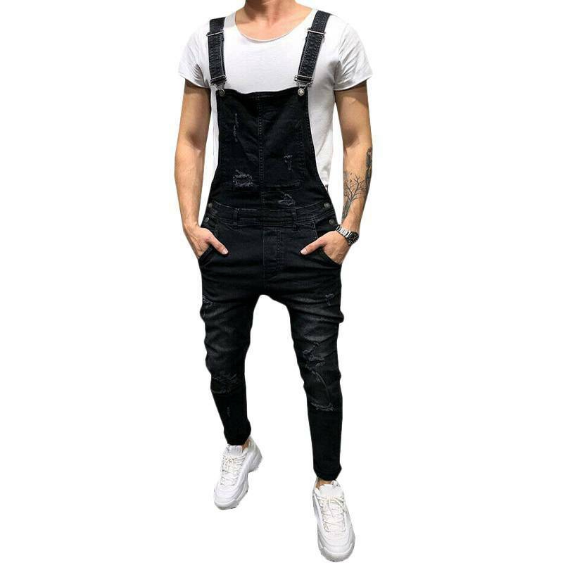 Quần yếm denim phối rách cá tính cho nam