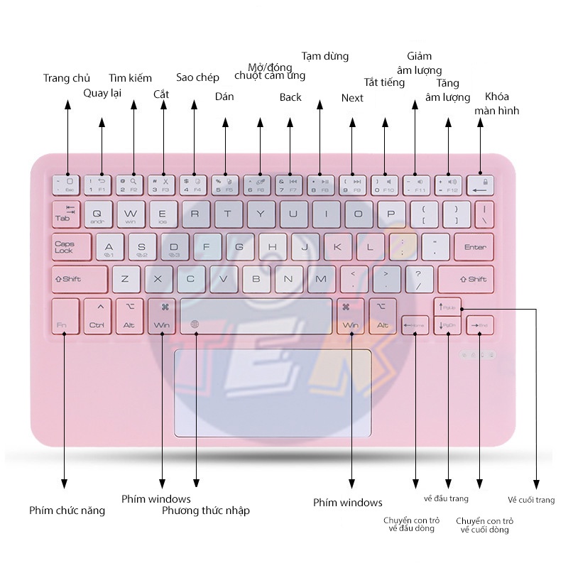 Bàn phím Bluetooth có chuột touchpad Cho tablet táo/ĐT/laptop/laptop táo-kết nối 3 thiết bị đồng thời