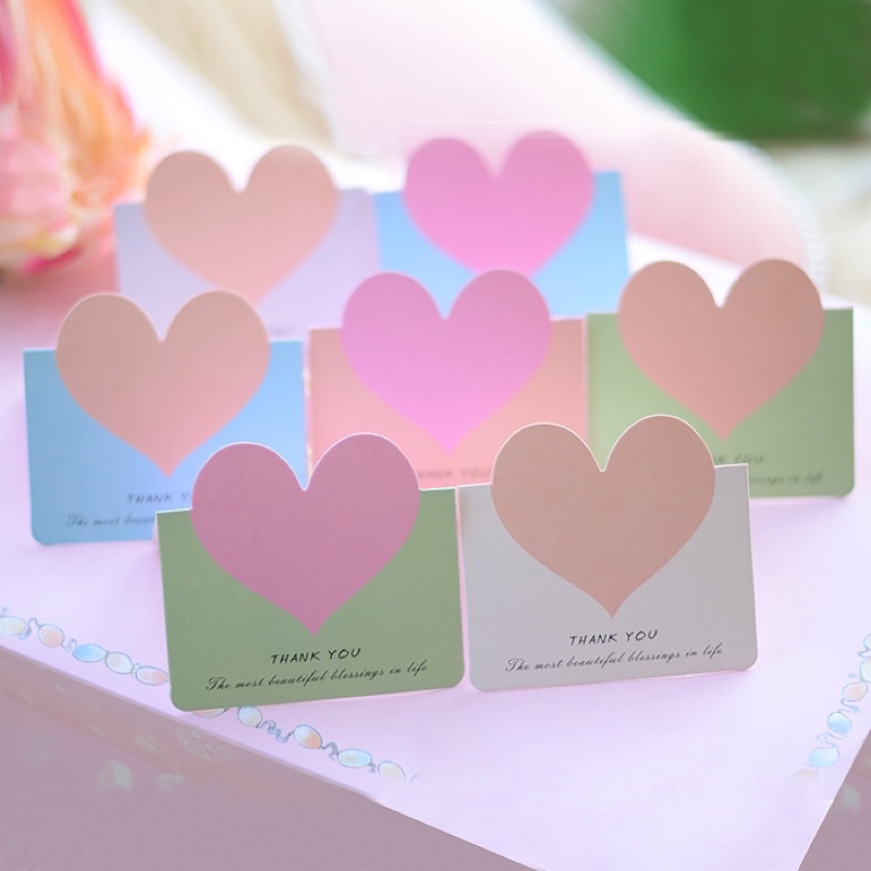 Thiệp cảm ơn hình trái tim tone pastel Hàn Quốc