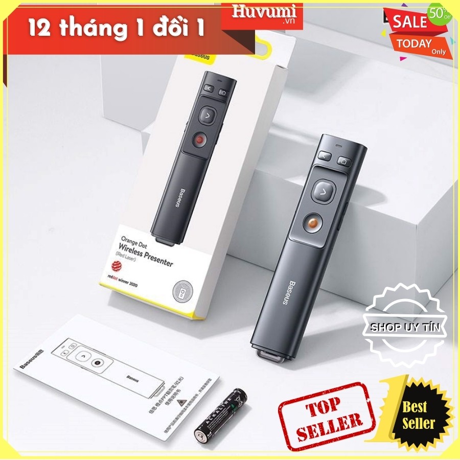 Bút Laser trình chiếu Baseus cho Laptop Macbook 30m 2.4Ghz 2 đầu USB Type C Điều hướng slide Powerpoint dừng bật video