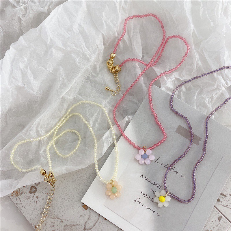 Vòng Cổ Choker Đính Hạt Và Hoa Màu Sắc Ngọt Ngào Cổ Điển Cho Nữ