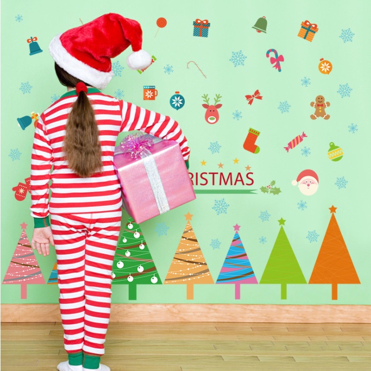 Decal Trang Trí Giáng Sinh Noel SK7074, Decal Trang Trí  Cây Thông Hoa Tuyết