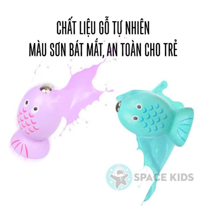 Đồ chơi gỗ cho bé câu cá, bắt sâu đế vuông nhiều màu sắc Space Kids