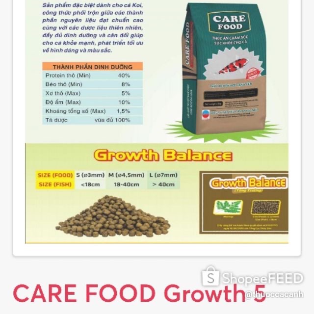 Thức ăn Cá Koi Care Food Tăng Trưởng : bao 5kg | Shopee Việt Nam