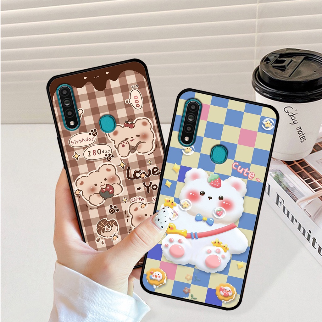 Ốp lưng Oppo A31 in hình caro gấu thỏ dễ thương