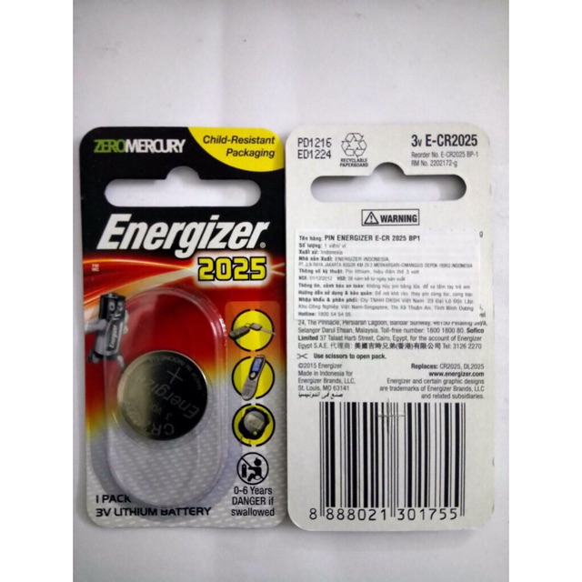 Pin CR2025 Energizer Lithium 3V Chính Hãng Vỉ 1 Viên