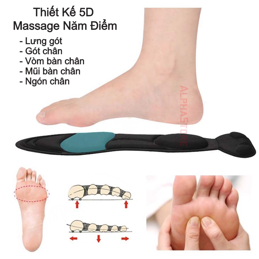 Cặp Lót Giày Cao Gót 5D Massage Êm Chân, Bảo Vệ Bàn Chân Toàn Diện, Thấm Hút Mồ Hôi, Lót Giảm Size Giày (Size 36-39)