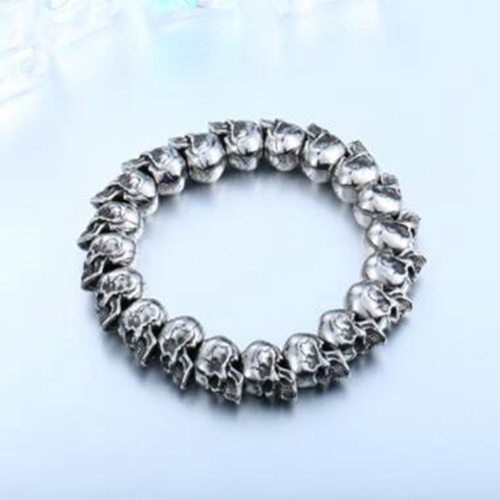 Vòng Tay Thép Titan Mặt Hình Đầu Lâu Ba Chiều Phong Cách punk Dễ Phối Đồ Cho Nam