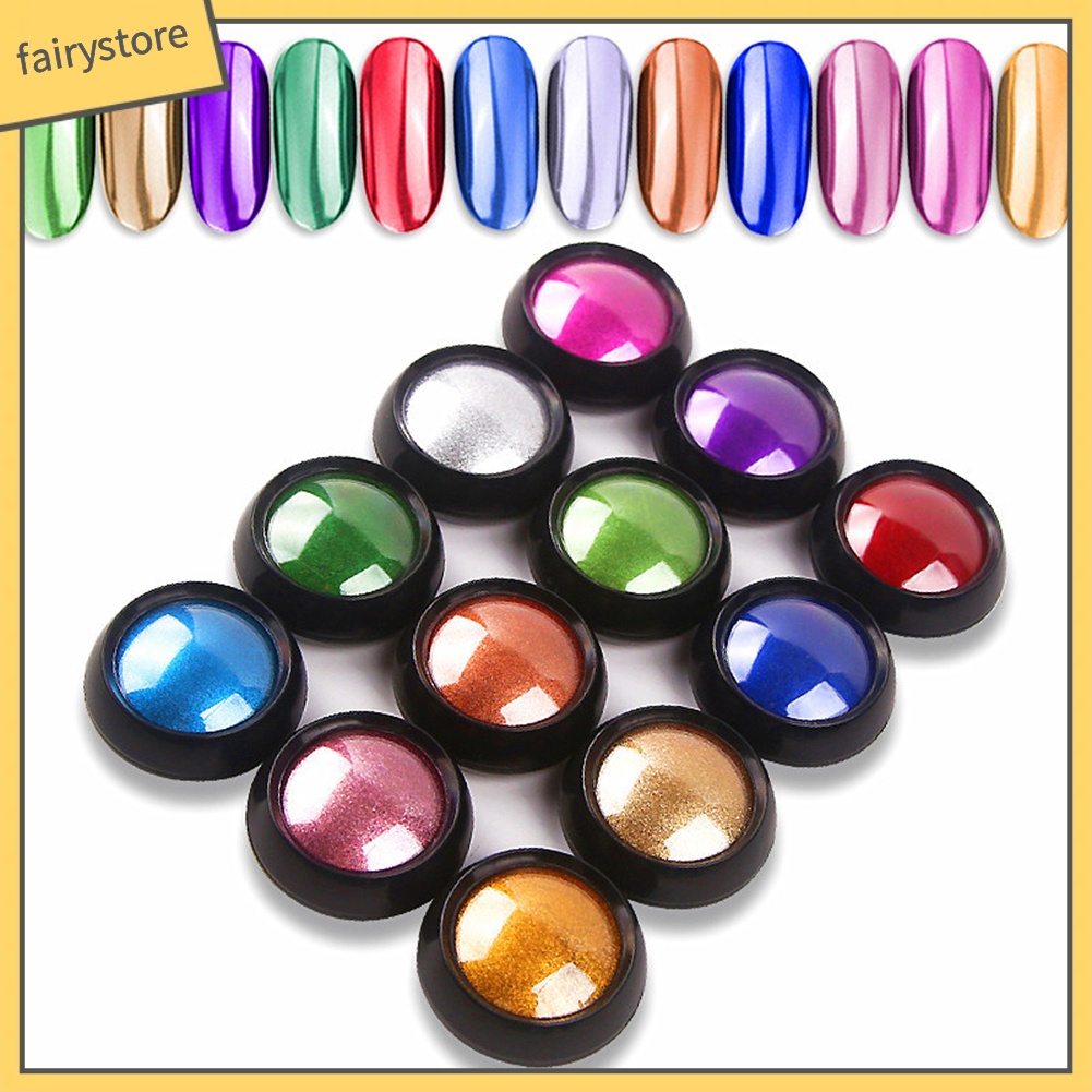 Bột tráng gương trang trí móng tay 12 màu sắc