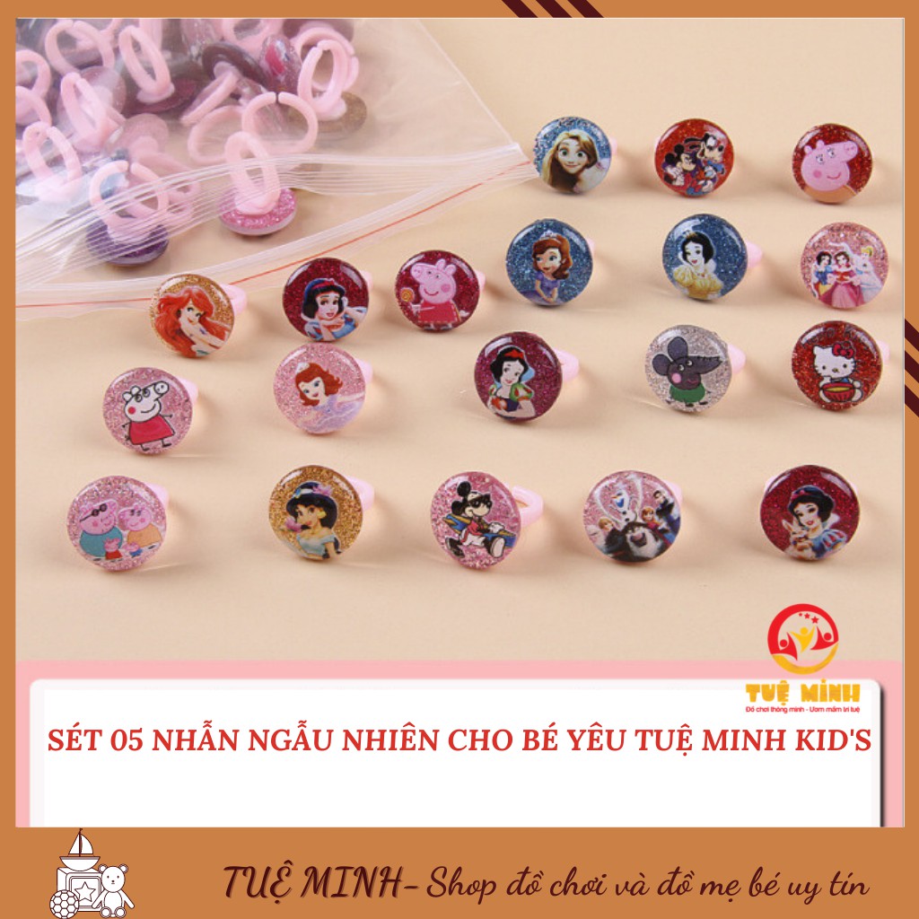 NHẪN NHỰA CHO BÉ GÁI SET 5 CHIẾC MẪU ELSA HOẠT HÌNH ( KHÔNG TRÙNG LẶP) SIÊU XINH CHO BÉ YÊU