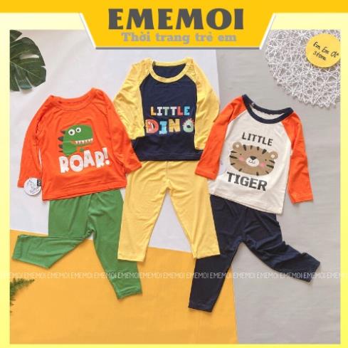 Bộ thu đông dài tay bé trai, đồ bộ ngủ thun lạnh phối màu cho bé mặc nhà nằm điều hòa từ 5-17 kg Đẹp