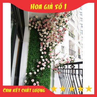 Dây Hoa Hồng Leo, hoa hồng giả dài 1m5, decor tường leo, thảm cỏ nhân tạo, làm sự kiện