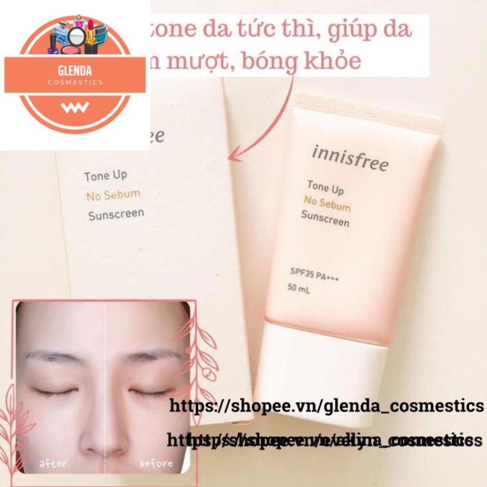 Kem Chống Nắng Innisfree Tone Up No Sebum Sunscreen SPF50+PA++++ 50ml (màu hồng)