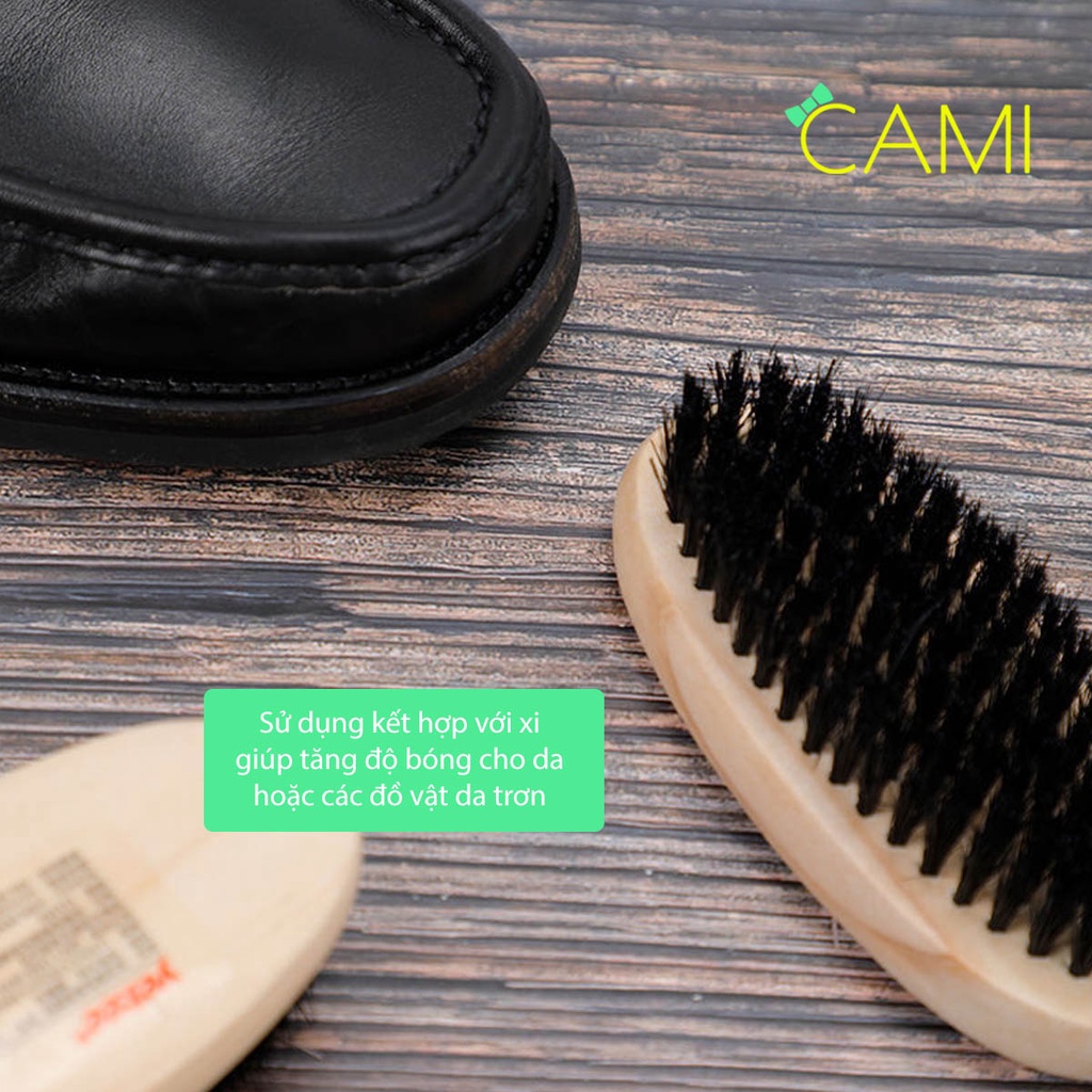 Bàn chải hình oval phủi bụi râu, tóc lông heo cán gỗ giúp đánh xi giày đa năng, tiện ích - Cami - CMPK254