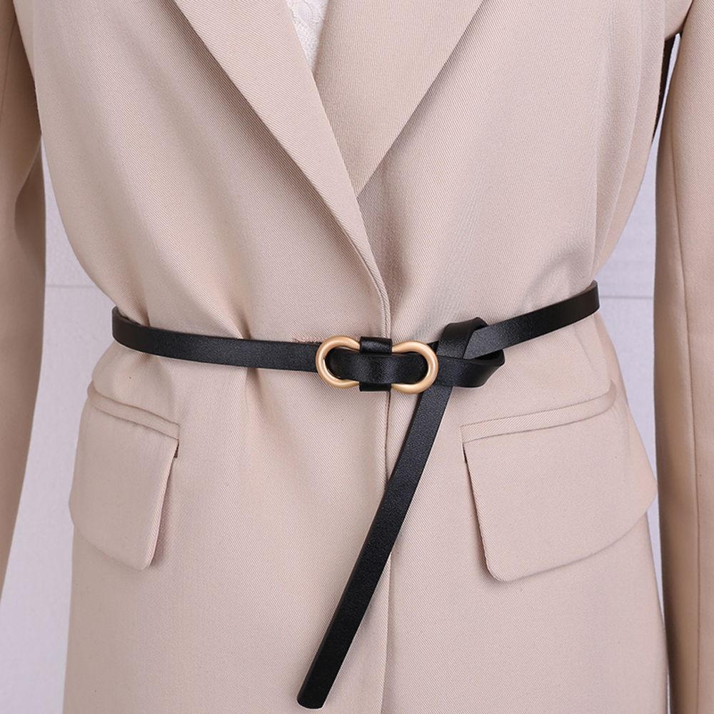 Thắt lưng da phối khóa kim loại mỏng màu trơn đơn giản dễ điều chỉnh phong cách vintage thích hợp cho đầm / quần dài nữ