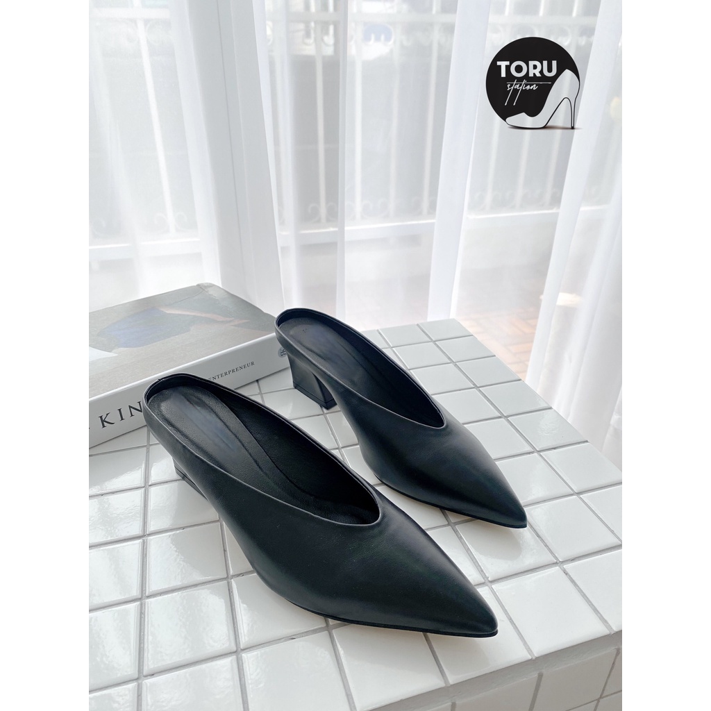 Giày sục guốc nữ bít mũi tim gót trụ 5cm thanh lịch, tôn dáng