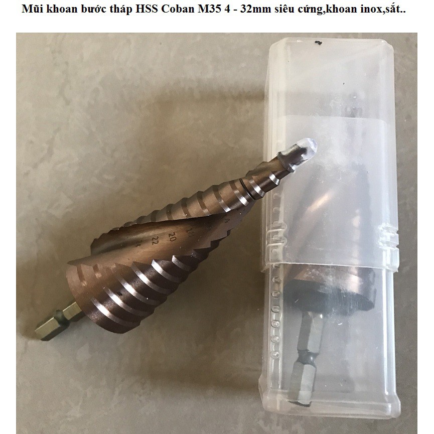 Mũi Khoan Bước Tháp Chuôi Lục Giác Thép HSS Co Phủ Coban Các Kích Thước Chuyên Sắt, Thép, Inox,...