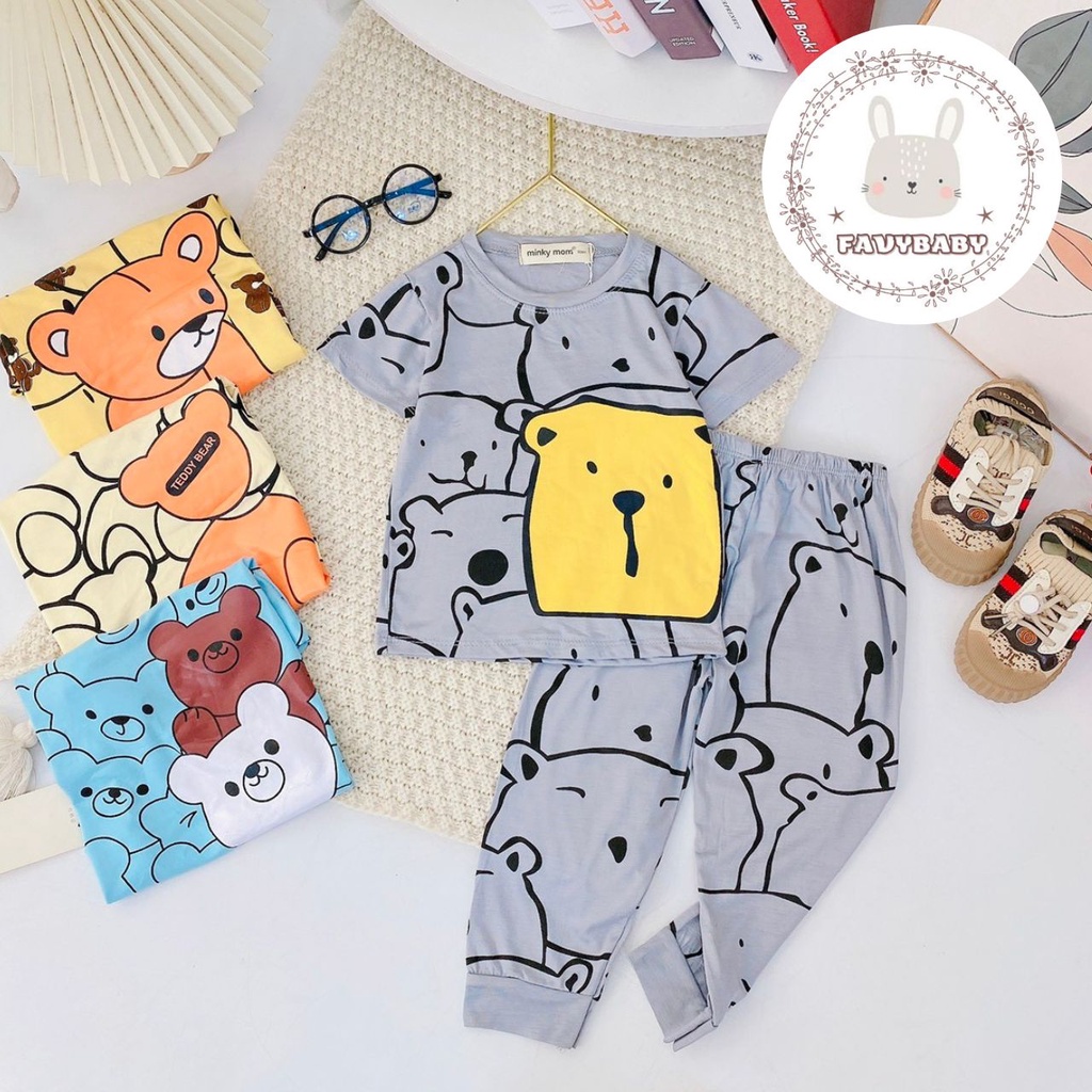 Bộ Tay Ngắn Quần Dài MINKY MOM Chính Hãng Thun Lạnh Toàn Thân Gấu Thỏ Hổ Bé Đi Học Đi Chơi 0 1 2 3 4 5 Tuổi-Favybaby