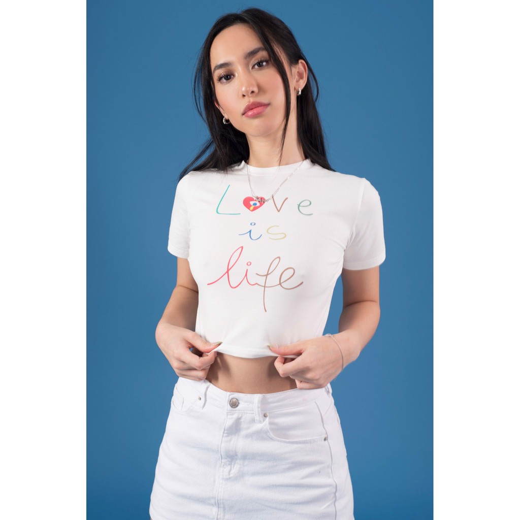 XUOC - LOVE IS LIFE CROP OUTFIX ÁO CROPTOP NGẮN THUN IN ẤN COTTON 4C