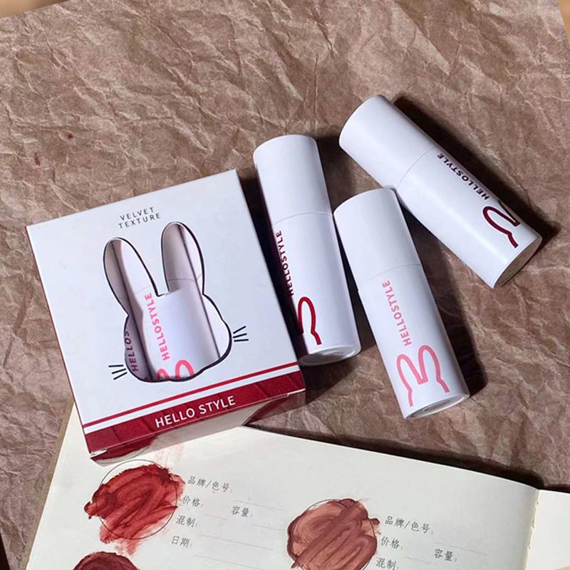 Set 3 son môi HERORANGE dưỡng ẩm chống thấm nước thiết kế hình thỏ dễ thương