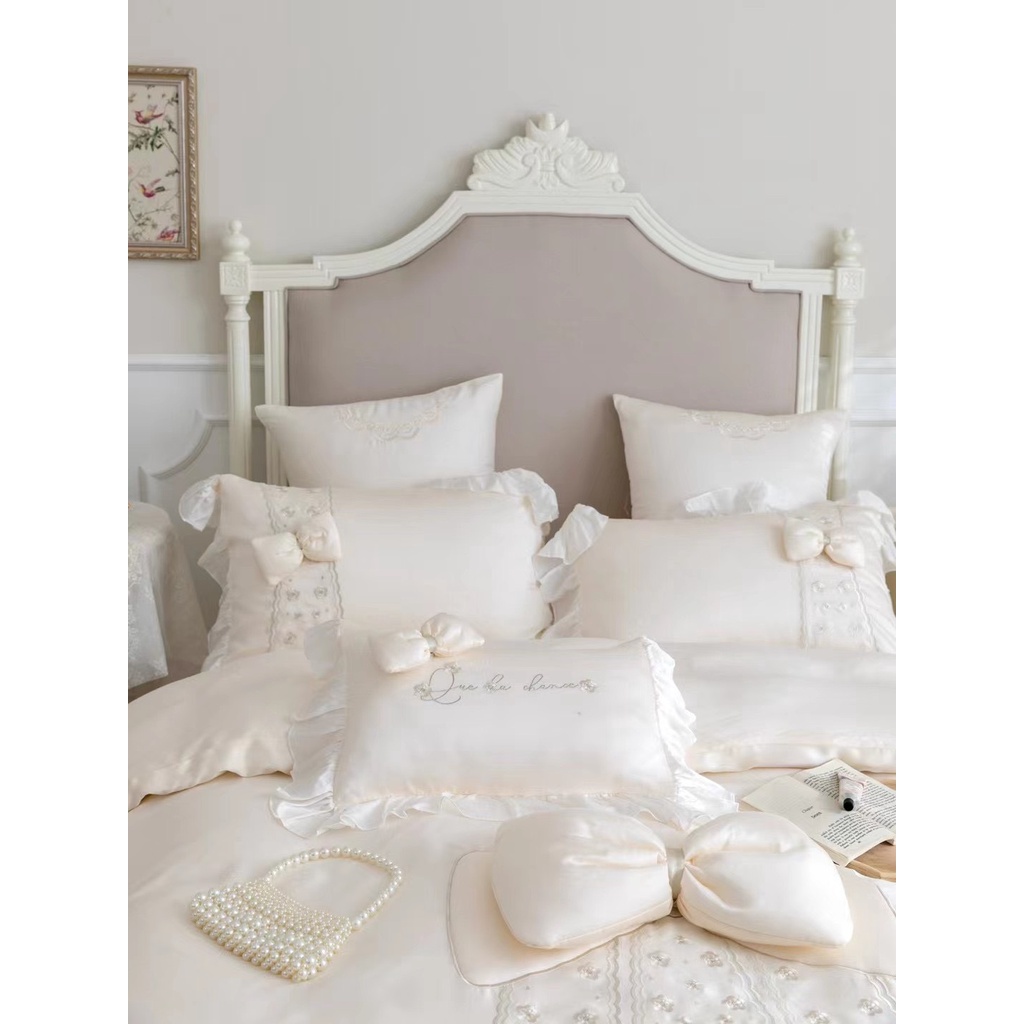 Bộ chăn ga gối Tencel 100s Công chúa - Set 5 món Cao Cấp
