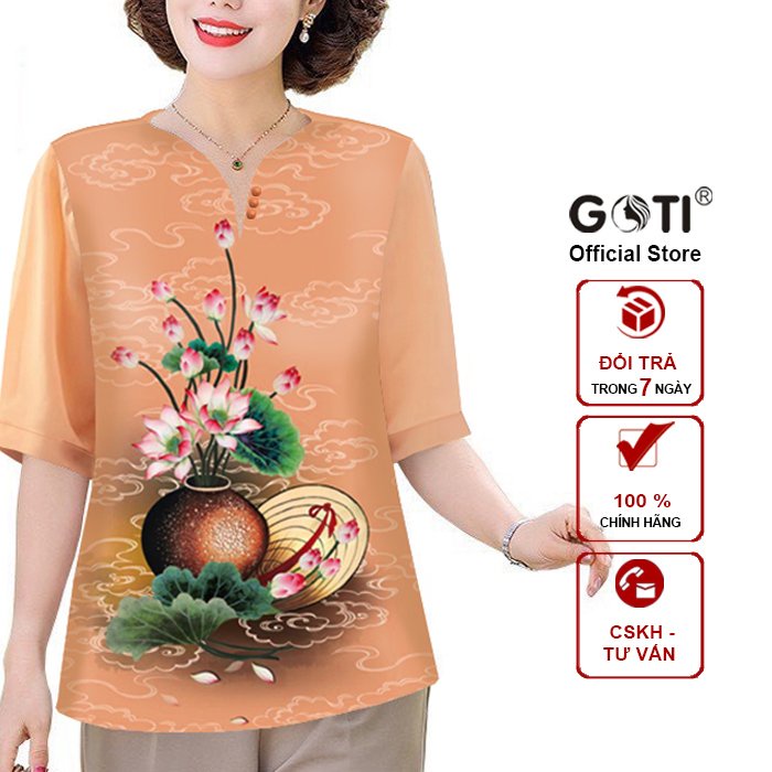 GOTI - Áo Kiểu Trung Niên Size Lớn Dạng Áo Sơ Mi Trung Niên Thời Trang U50-60 In Họa Tiết 3A36 3A34