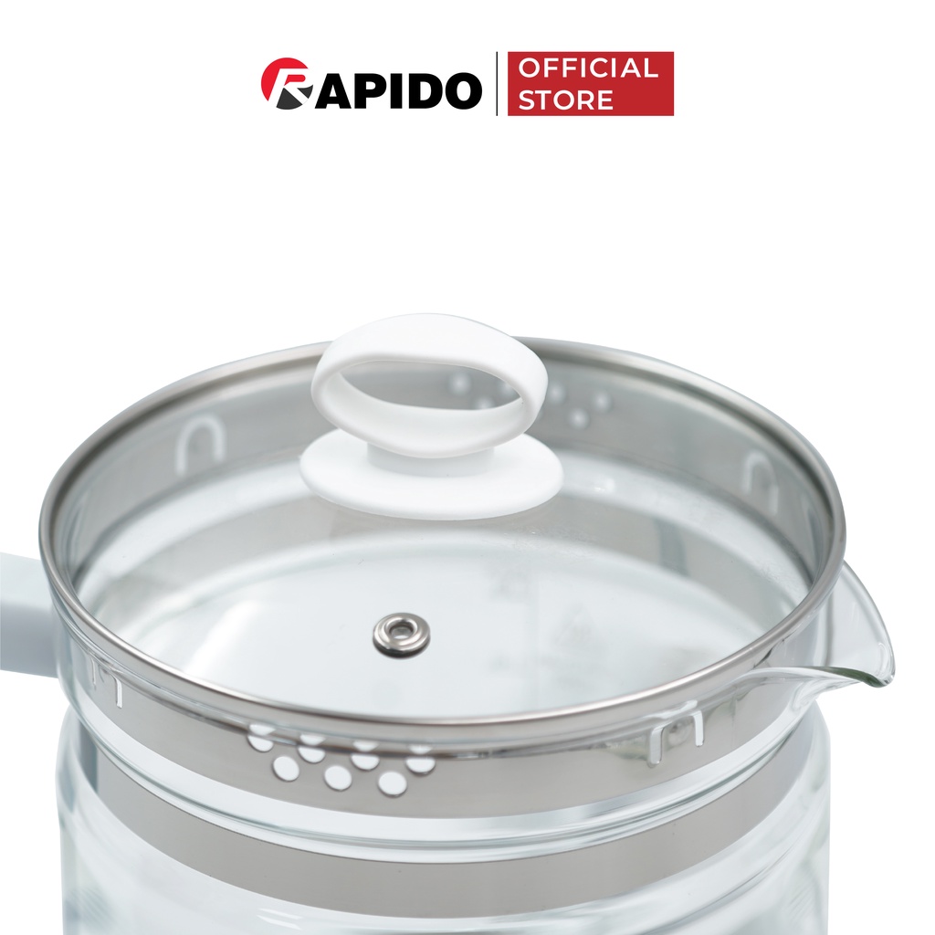Ấm điện đa năng 1.8L Rapido RMK0818-S , bình siêu tốc thủy tinh chịu nhiệt, BH12 tháng