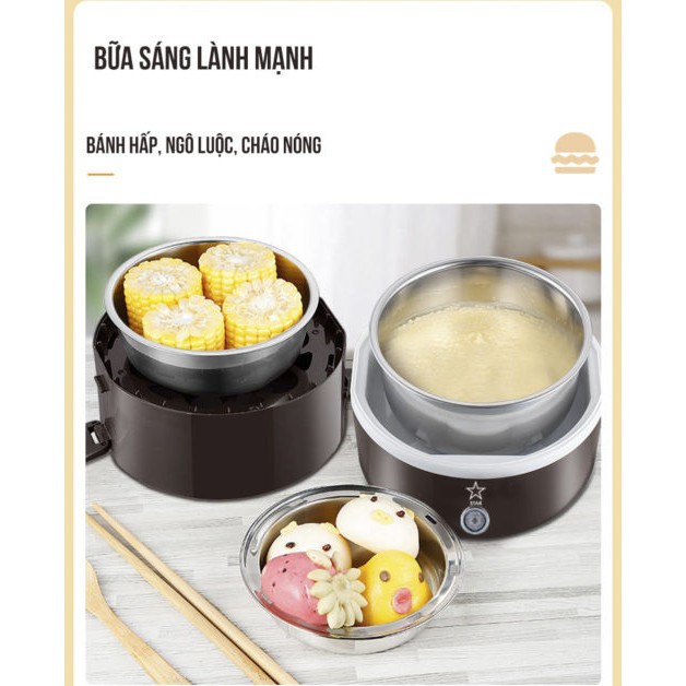 💥SALE 70%💥Hộp Cơm Giữ Nhiệt 3 Tầng Hâm Nóng Thức Ăn Cắm Điện Bằng Inox Star Hot Lunch Box