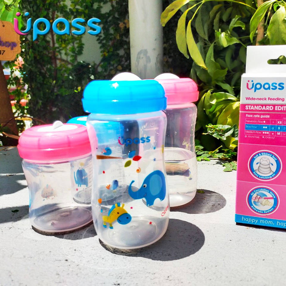 Bình trữ sữa Upass cổ rộng 150ml/ 250ml có thể gắn thêm núm ti nhựa PP không BPA